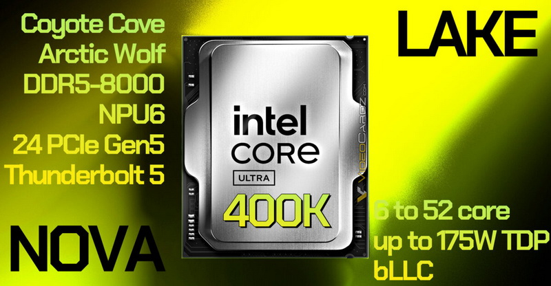 Інтел Nova Lake‑S у настільних ПК: до 52 ядер, підтримка DDR5‑8000 і споживання до 175 Вт