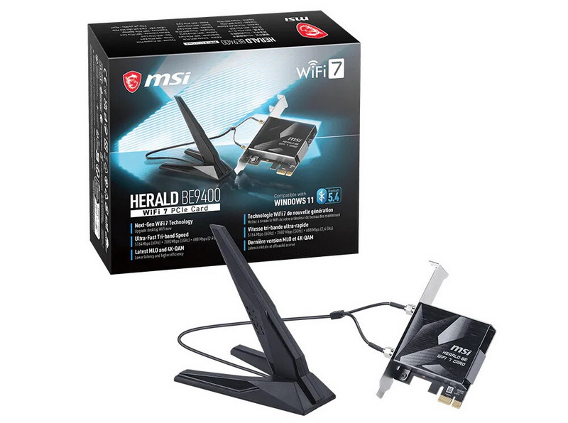 MSI представила новий бездротовий адаптер Herald BE9400, сумісний з Wi‑Fi 7 та Bluetooth 5.4