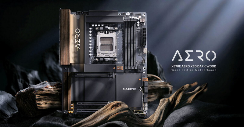 Гіґабайт представила карту X870E Aero X3D Dark Wood у оформленні, що нагадує темне дерево