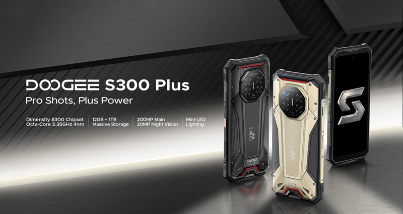 Doogee S300 Plus — надійний телефон на базі Dimensity 8300, обладнаний 1 ТБ пам’яті та регульованим підсвічуванням Mini‑LED.