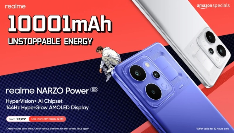 Realme випустив Narzo Power 5G, обладнаний акумулятором 10 001 мАч і ціною у 305 доларів.
