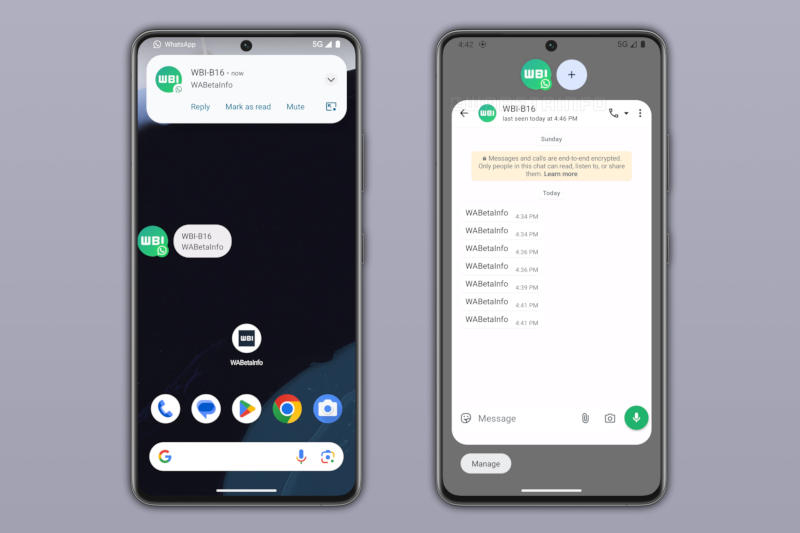 WhatsApp на Android почне підтримувати «бульбашки» – рідкісний формат системних сповіщень
